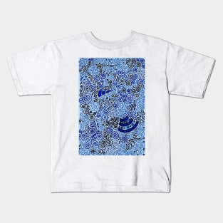 Blue Doodle Pattern Kids T-Shirt